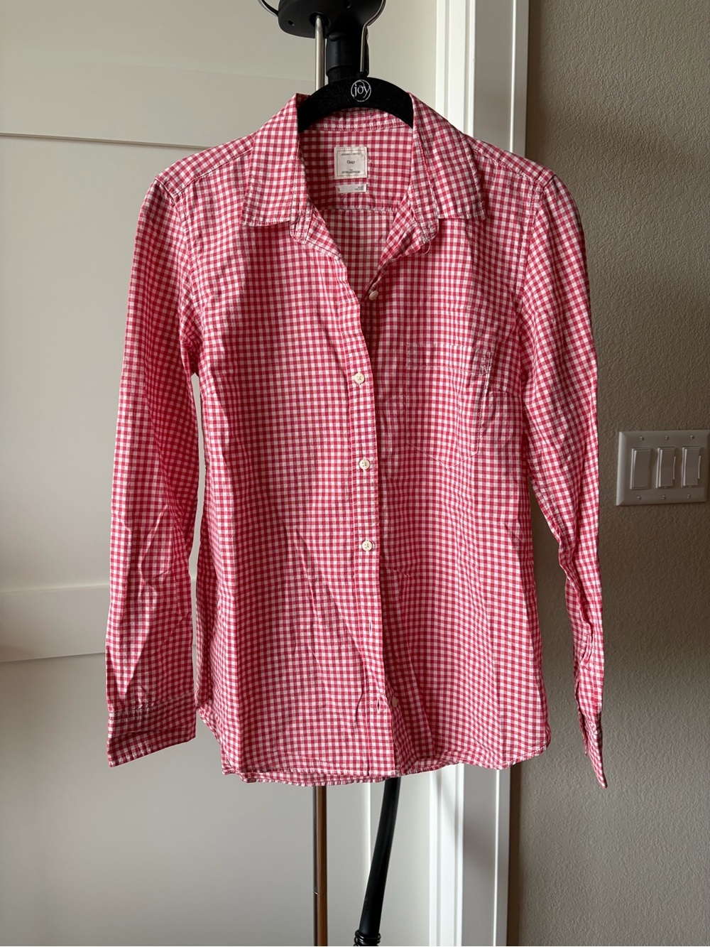 Gap Red Gingham Button Down Shirt Small Fitted Boyfriend Cotton